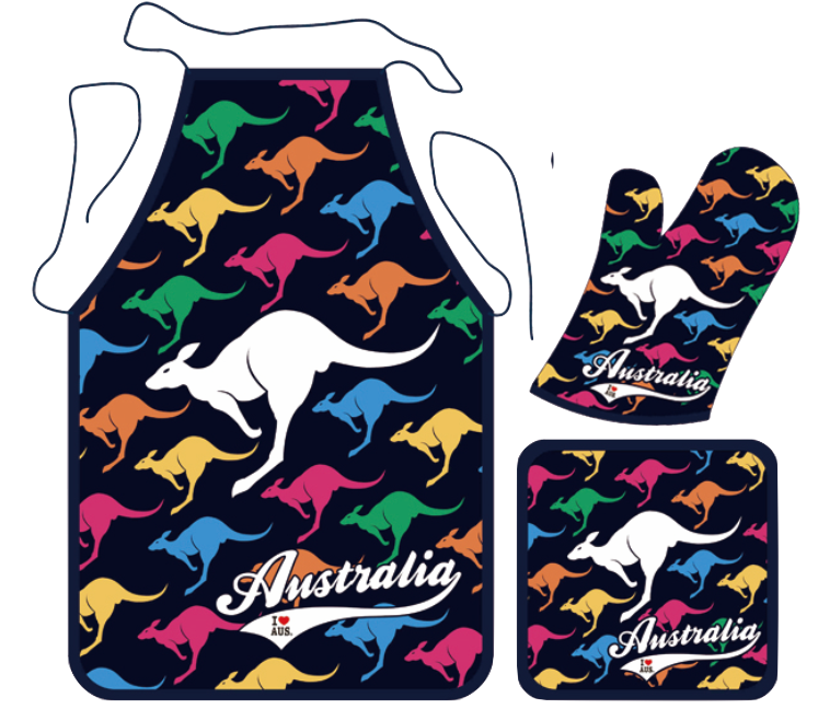 AS80.pApron, Mitten & Pot Holder Set - Colourful Kangaroong