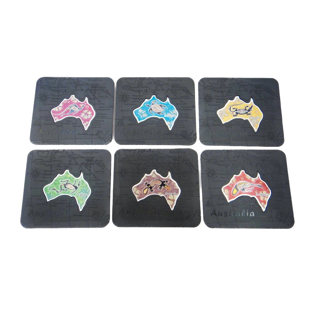 Aboriginal Art Australian Map - 6 Pack Premium Coaster