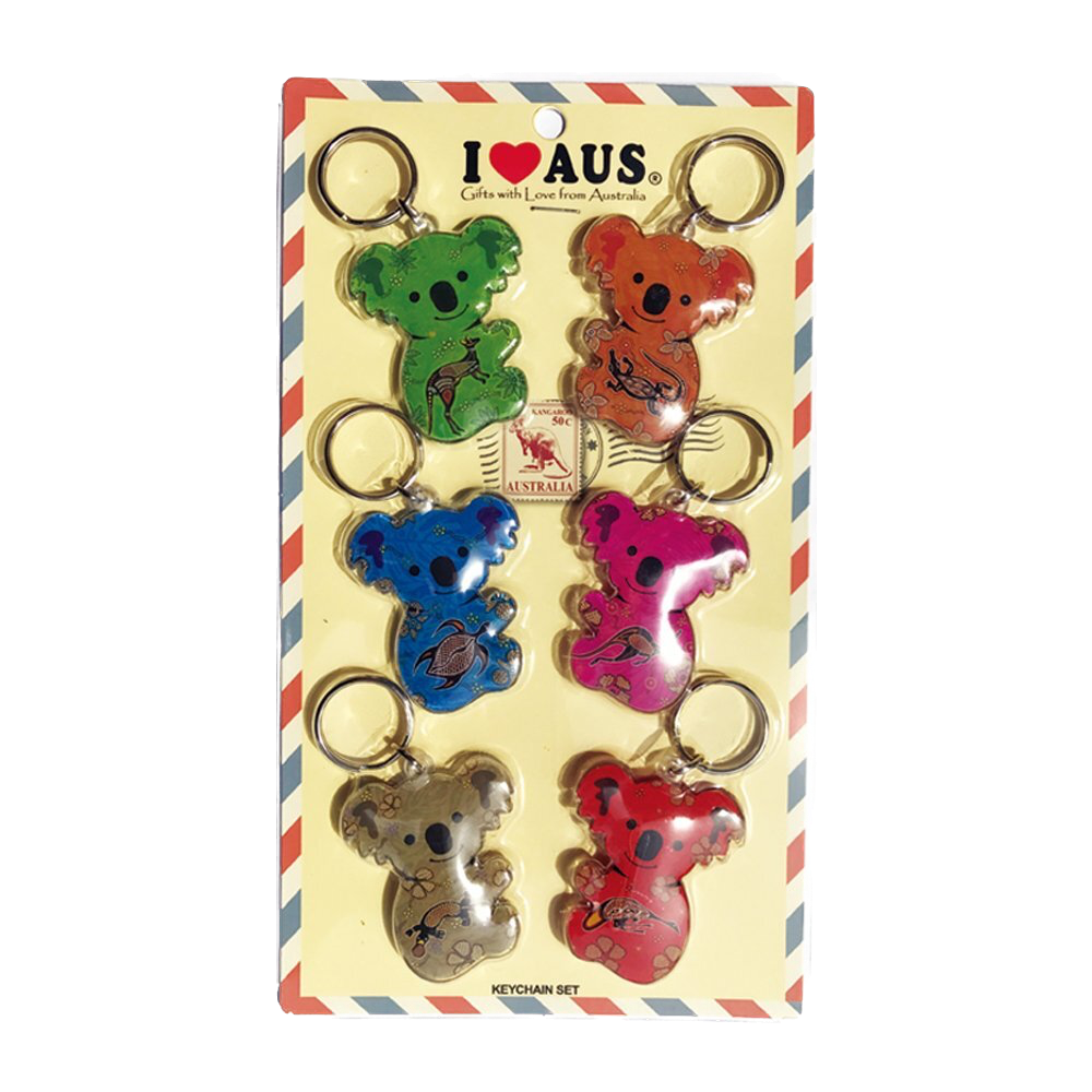 Aboriginal Art Koalas Keyrings - 6 Pack