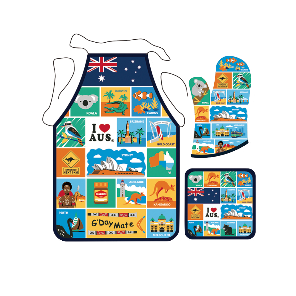 Apron, Mitten & Pot Holder Set - Aussie Icons