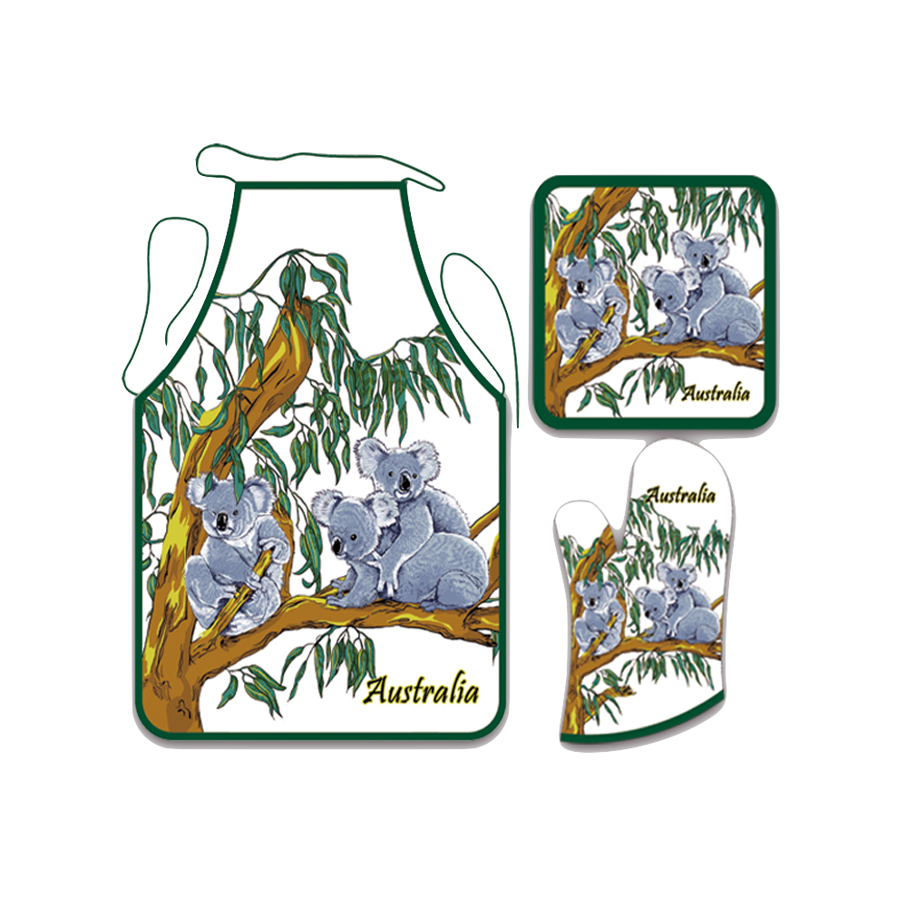 Apron, Mitten & Pot Holder Set - Koalas on Eucalyptus Tree