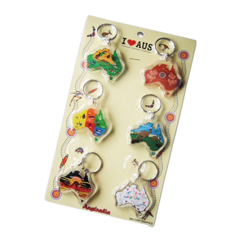 Assorted Australian Map Keyring - 6 Pack