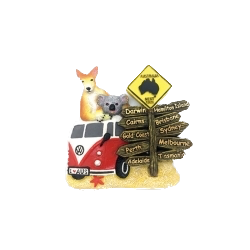 Australian Animals on Kombi With Roadsigns - Magnet