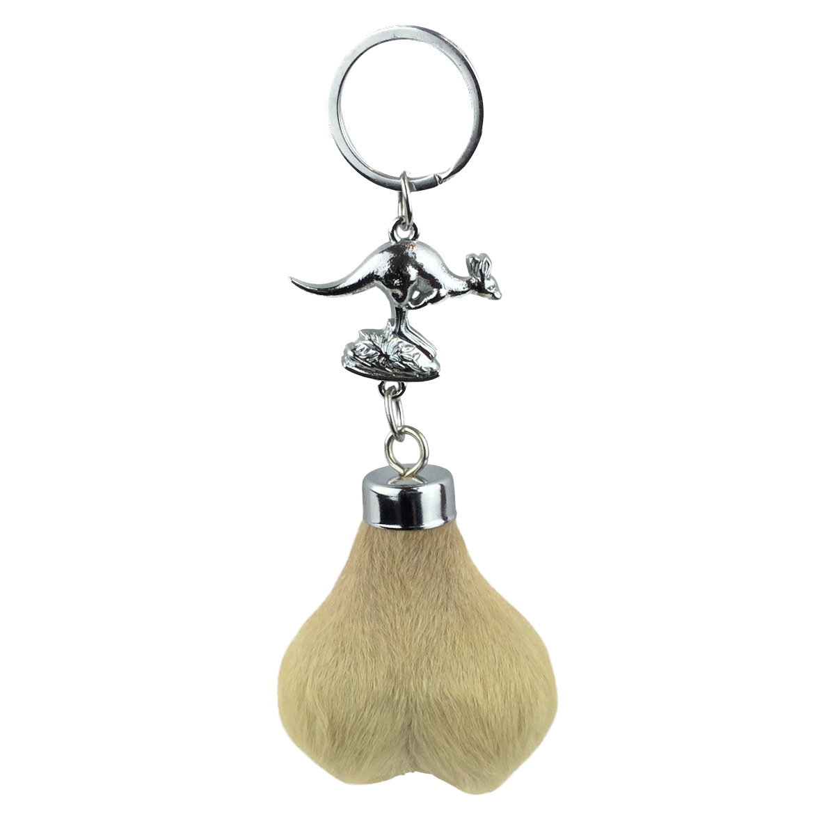 Australian Kangaroo Scrotum Keyring with Metal Kangaroo Figurine