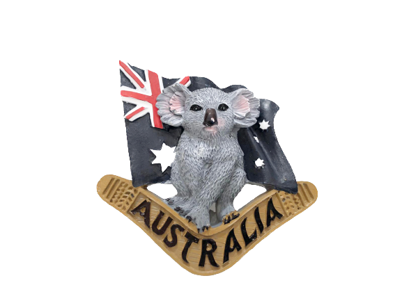 Koala on Boom With Flag - Magnet