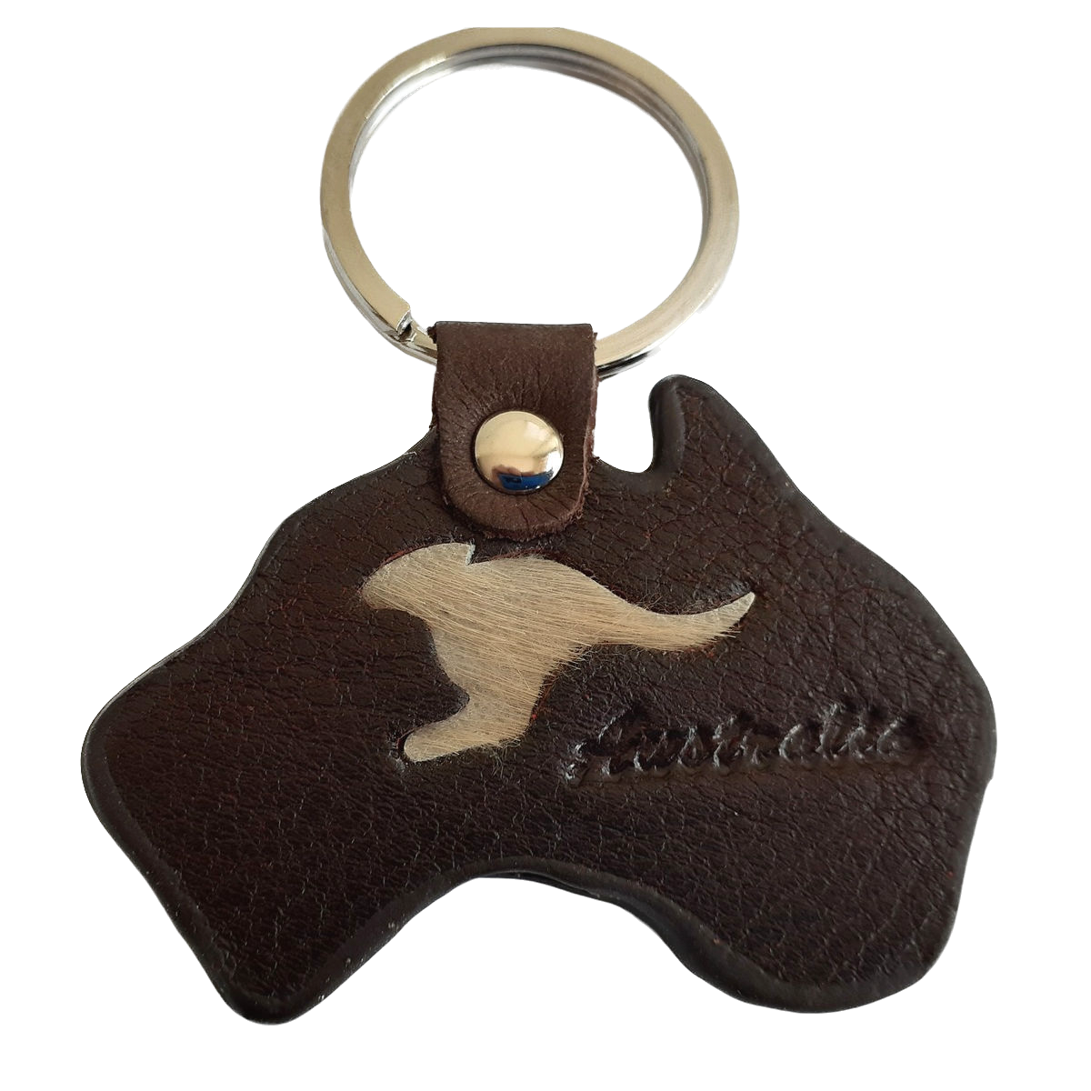 Leather Australian Map Keyring With Kangaroo Fur In Stock