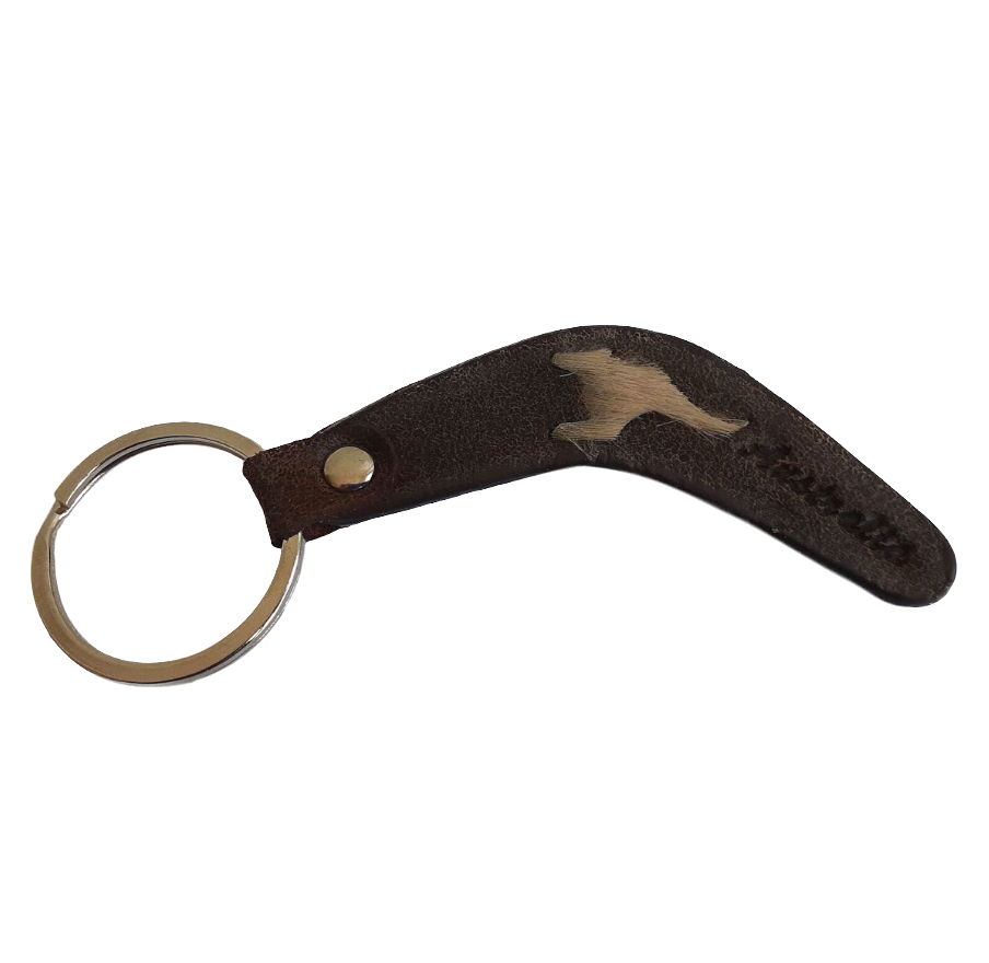 Leather Boomerang Keyring With Kangaroo Fur