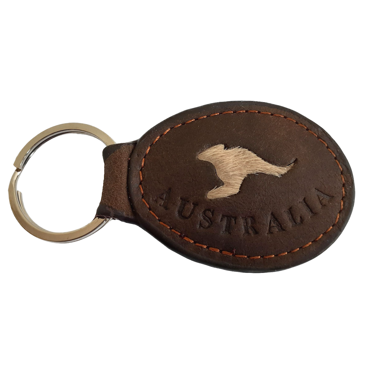 Leather Oval Keyring With Kangaroo Fur