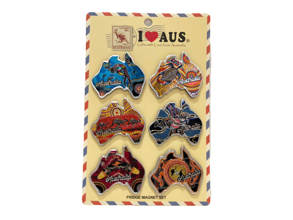 Map Shaped Aboriginal Designs - 6 Pack