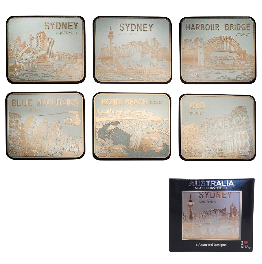 Silver Sydney Icons - 6 Pack Premium Coaster