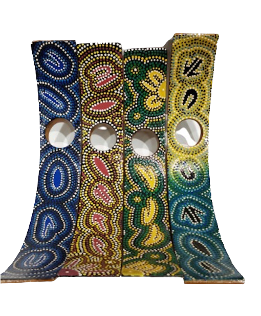 Wooden Curved Wine Bottle Holder - Aboriginal Dot Art