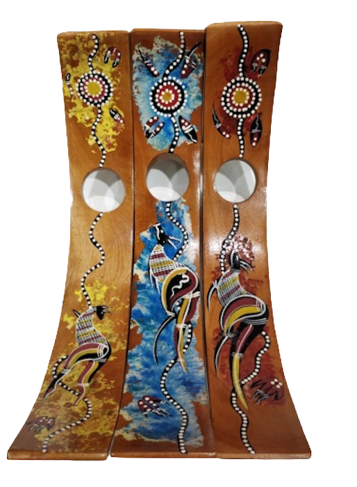 Wooden Curved Wine Bottle Holder - Aboriginal Sponge Art