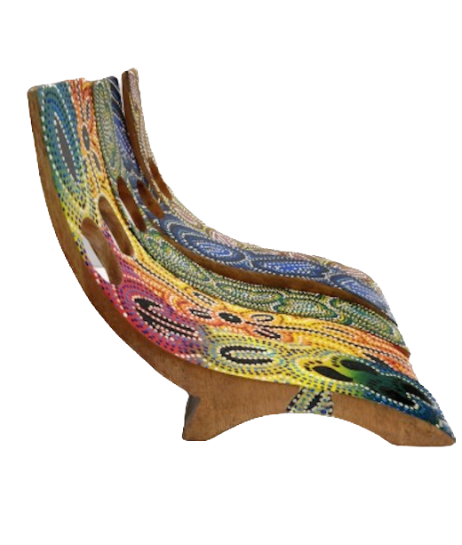 Wooden Wine Bottle Holder with Stand - Aboriginal Dot Art