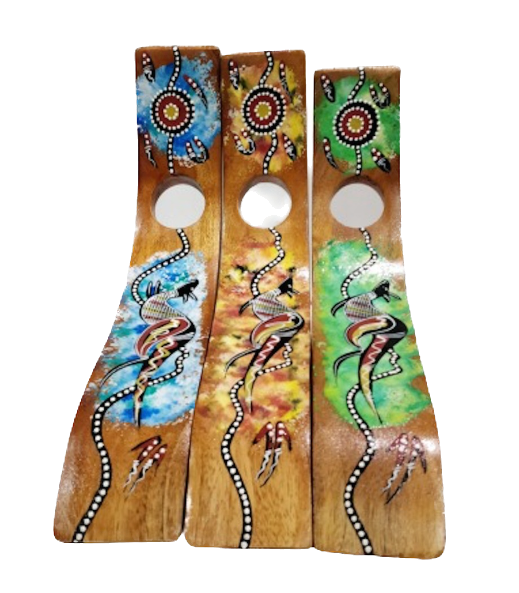 Wooden Wine Bottle Holder with Stand - Aboriginal Sponge Art