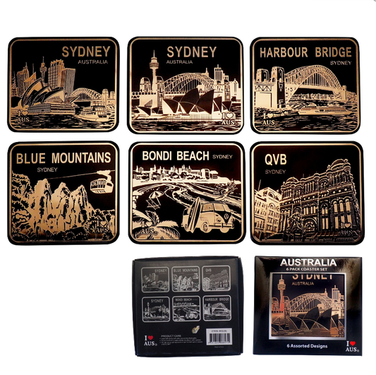 Black & Gold Sydney Icons - 6 Pack Premium Coaster