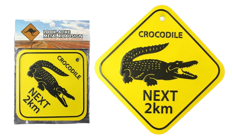 Crocodile Next 2 Km' Metal Roadsign Large