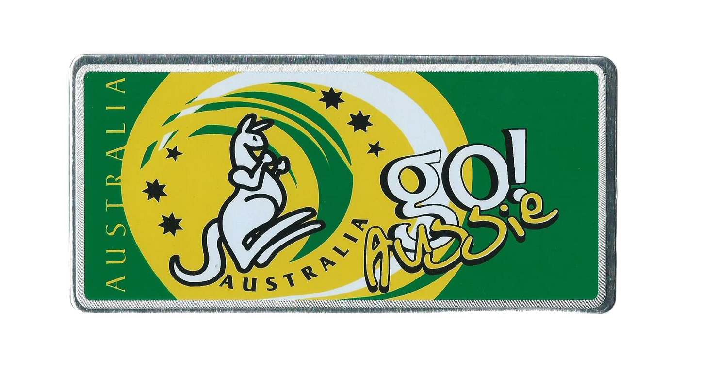 Go Aussie Green and Gold Metal Plate - Magnet