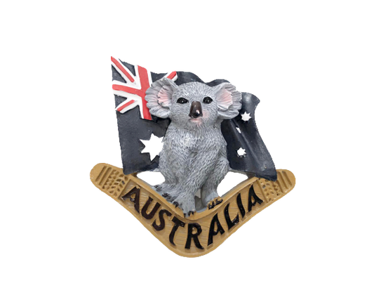 Koala on Boom With Flag - Magnet