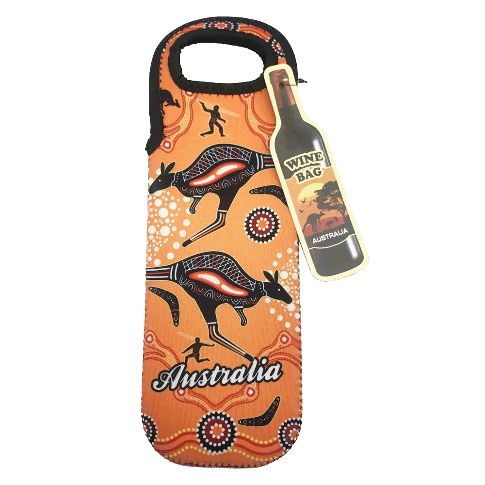 Orange Aboriginal Art - Wine Bottle Bag