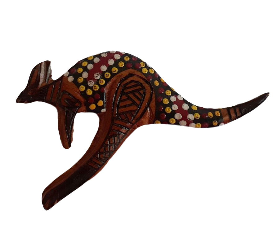 Wooden Kangaroo With Dot Art - Magnet